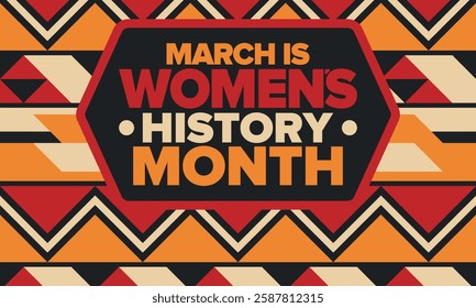 Women's History Month. Celebrated annual in March, to mark women’s contribution to history. Female symbol. Women's rights. Girl power in world. Poster, postcard, banner. Vector illustration