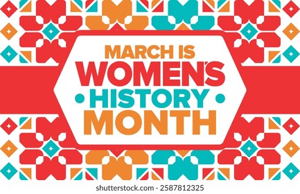 Women's History Month. Celebrated annual in March, to mark women’s contribution to history. Female symbol. Women's rights. Girl power in world. Poster, postcard, banner. Vector illustration