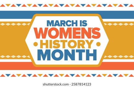 Women's History Month. Celebrated annual in March, to mark women’s contribution to history. Female symbol. Women's rights. Girl power in world. Poster, postcard, banner. Vector illustration