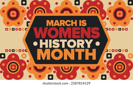 Women's History Month. Celebrated annual in March, to mark women’s contribution to history. Female symbol. Women's rights. Girl power in world. Poster, postcard, banner. Vector illustration