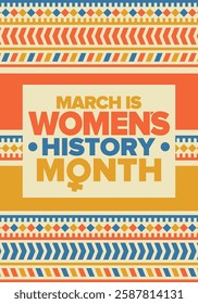 Women's History Month. Celebrated annual in March, to mark women’s contribution to history. Female symbol. Women's rights. Girl power in world. Poster, postcard, banner. Vector illustration