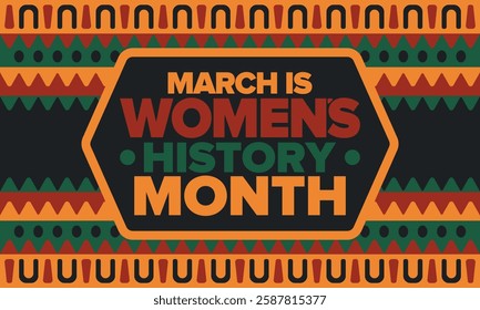 Women's History Month. Celebrated annual in March, to mark women’s contribution to history. Female symbol. Women's rights. Girl power in world. Poster, postcard, banner. Vector illustration