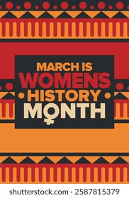 Women's History Month. Celebrated annual in March, to mark women’s contribution to history. Female symbol. Women's rights. Girl power in world. Poster, postcard, banner. Vector illustration