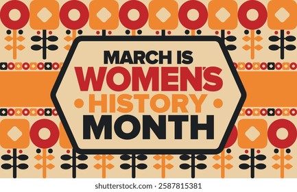 Women's History Month. Celebrated annual in March, to mark women’s contribution to history. Female symbol. Women's rights. Girl power in world. Poster, postcard, banner. Vector illustration