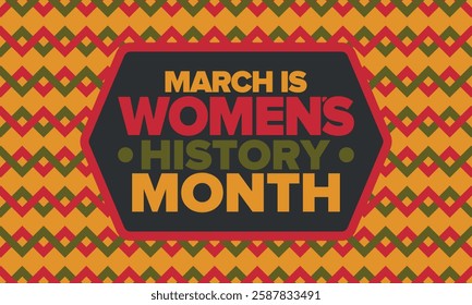 Women's History Month. Celebrated annual in March, to mark women’s contribution to history. Female symbol. Women's rights. Girl power in world. Poster, postcard, banner. Vector illustration