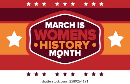 Women's History Month. Celebrated annual in March, to mark women’s contribution to history. Female symbol. Women's rights. Girl power in world. Poster, postcard, banner. Vector illustration