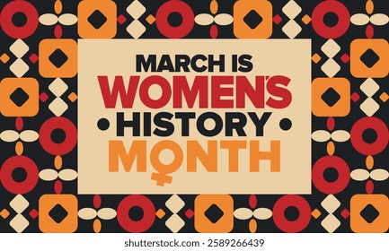 Women's History Month. Celebrated annual in March, to mark women’s contribution to history. Female symbol. Women's rights. Girl power in world. Poster, postcard, banner. Vector illustration