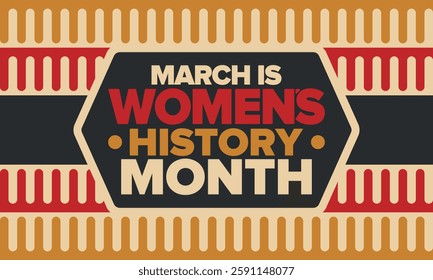Women's History Month. Celebrated annual in March, to mark women’s contribution to history. Female symbol. Women's rights. Girl power in world. Poster, postcard, banner. Vector illustration
