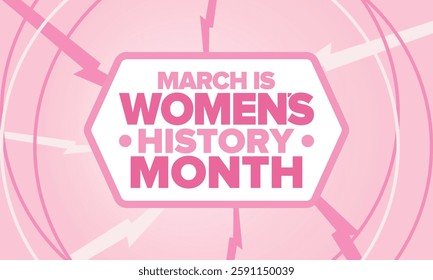 Women's History Month. Celebrated annual in March, to mark women’s contribution to history. Female symbol. Women's rights. Girl power in world. Poster, postcard, banner. Vector illustration