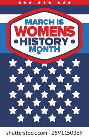 Women's History Month. Celebrated annual in March, to mark women’s contribution to history. Female symbol. Women's rights. Girl power in world. Poster, postcard, banner. Vector illustration