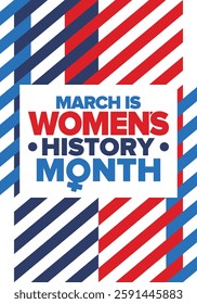 Women's History Month. Celebrated annual in March, to mark women’s contribution to history. Female symbol. Women's rights. Girl power in world. Poster, postcard, banner. Vector illustration