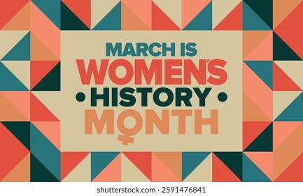 Women's History Month. Celebrated annual in March, to mark women’s contribution to history. Female symbol. Women's rights. Girl power in world. Poster, postcard, banner. Vector illustration