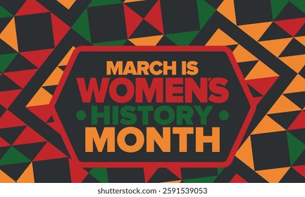Women's History Month. Celebrated annual in March, to mark women’s contribution to history. Female symbol. Women's rights. Girl power in world. Poster, postcard, banner. Vector illustration