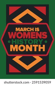 Women's History Month. Celebrated annual in March, to mark women’s contribution to history. Female symbol. Women's rights. Girl power in world. Poster, postcard, banner. Vector illustration