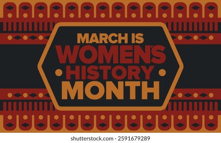 Women's History Month. Celebrated annual in March, to mark women’s contribution to history. Female symbol. Women's rights. Girl power in world. Poster, postcard, banner. Vector illustration