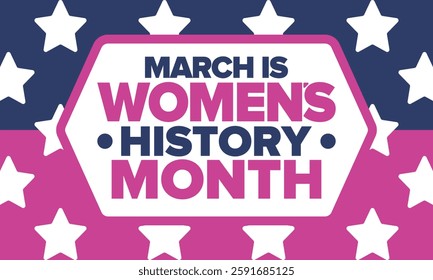 Women's History Month. Celebrated annual in March, to mark women’s contribution to history. Female symbol. Women's rights. Girl power in world. Poster, postcard, banner. Vector illustration