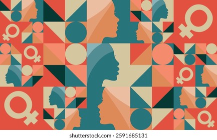 Women's History Month. Celebrated annual in March, to mark women’s contribution to history. Female symbol. Women's rights. Girl power in world. Poster, postcard, banner. Vector illustration