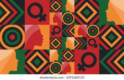 Women's History Month. Celebrated annual in March, to mark women’s contribution to history. Female symbol. Women's rights. Girl power in world. Poster, postcard, banner. Vector illustration