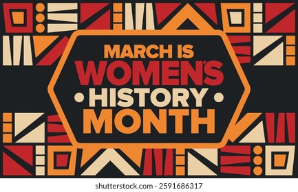Women's History Month. Celebrated annual in March, to mark women’s contribution to history. Female symbol. Women's rights. Girl power in world. Poster, postcard, banner. Vector illustration