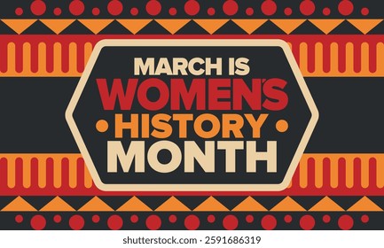 Women's History Month. Celebrated annual in March, to mark women’s contribution to history. Female symbol. Women's rights. Girl power in world. Poster, postcard, banner. Vector illustration