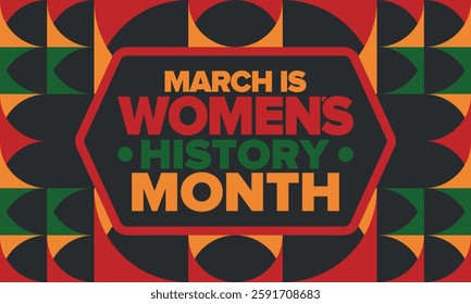 Women's History Month. Celebrated annual in March, to mark women’s contribution to history. Female symbol. Women's rights. Girl power in world. Poster, postcard, banner. Vector illustration