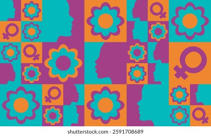Women's History Month. Celebrated annual in March, to mark women’s contribution to history. Female symbol. Women's rights. Girl power in world. Poster, postcard, banner. Vector illustration