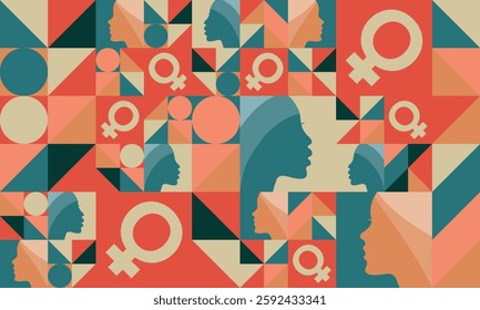 Women's History Month. Celebrated annual in March, to mark women’s contribution to history. Female symbol. Women's rights. Girl power in world. Poster, postcard, banner. Vector illustration