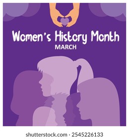 Women's History Month is celebrated every March. Women's gender equality. Women's History Month 2025 concept. Flat vector illustration.