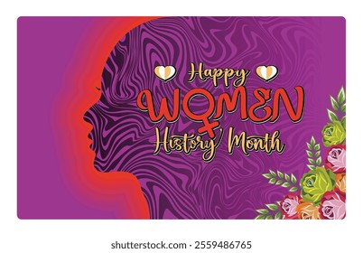 Women's History Month celebration with an artistic silhouette of a woman with floral elements. The concept of celebrating history and empowering women. Women's History Month concept. 