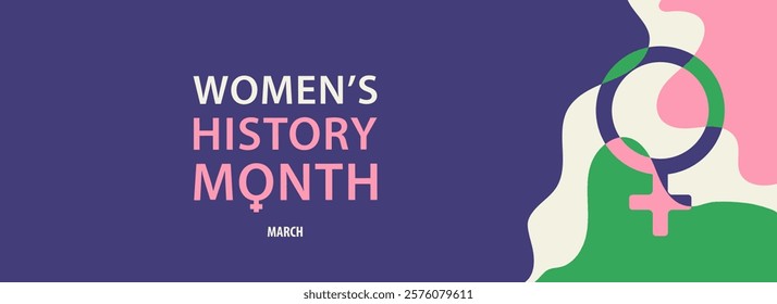 Womens History Month. Women's day. Female sign abstract flat illustration. Vector banner, background.
