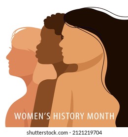 Womens History Month. Women's day. Poster with different women. 8 march