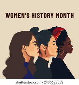 Womens History Month. Women's day. Poster with different women. 8 march