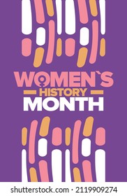 Mes de la historia de la mujer en marzo. Los derechos de la mujer y la igualdad. El poder de las niñas en el mundo. Símbolo femenino en vector. Se celebra anualmente para conmemorar la contribución de la mujer a la historia. Cartel, postal, ilustración