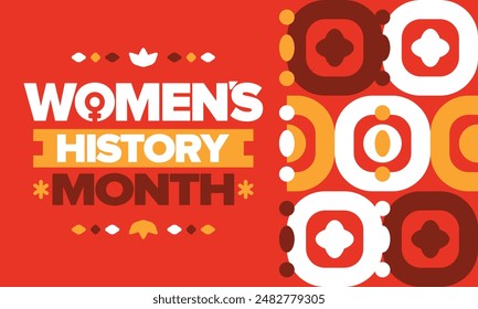 Mes de la Historia de la Mujer en marzo. Derechos de la mujer e igualdad. Poder femenino en el mundo. Símbolo femenino en el Vector. Se celebra anualmente para conmemorar la contribución de la mujer a la historia. Póster, postal, ilustración