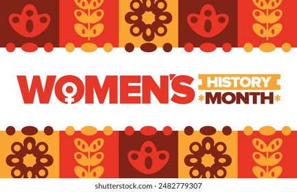 Mes de la Historia de la Mujer en marzo. Derechos de la mujer e igualdad. Poder femenino en el mundo. Símbolo femenino en el Vector. Se celebra anualmente para conmemorar la contribución de la mujer a la historia. Póster, postal, ilustración