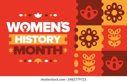 Mes de la Historia de la Mujer en marzo. Derechos de la mujer e igualdad. Poder femenino en el mundo. Símbolo femenino en el Vector. Se celebra anualmente para conmemorar la contribución de la mujer a la historia. Póster, postal, ilustración