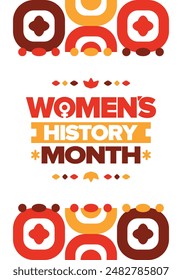 Mes de la Historia de la Mujer en marzo. Derechos de la mujer e igualdad. Poder femenino en el mundo. Símbolo femenino en el Vector. Se celebra anualmente para conmemorar la contribución de la mujer a la historia. Póster, postal, ilustración