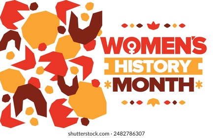 Mes de la Historia de la Mujer en marzo. Derechos de la mujer e igualdad. Poder femenino en el mundo. Símbolo femenino en el Vector. Se celebra anualmente para conmemorar la contribución de la mujer a la historia. Póster, postal, ilustración