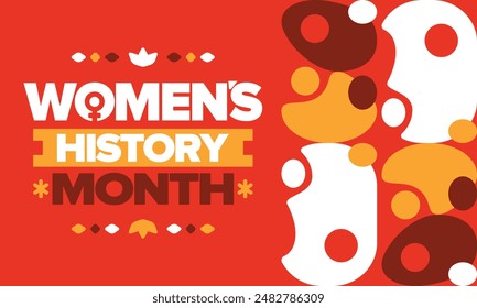 Mes de la Historia de la Mujer en marzo. Derechos de la mujer e igualdad. Poder femenino en el mundo. Símbolo femenino en el Vector. Se celebra anualmente para conmemorar la contribución de la mujer a la historia. Póster, postal, ilustración