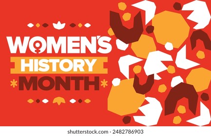 Mes de la Historia de la Mujer en marzo. Derechos de la mujer e igualdad. Poder femenino en el mundo. Símbolo femenino en el Vector. Se celebra anualmente para conmemorar la contribución de la mujer a la historia. Póster, postal, ilustración