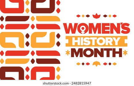 Mes de la Historia de la Mujer en marzo. Derechos de la mujer e igualdad. Poder femenino en el mundo. Símbolo femenino en el Vector. Se celebra anualmente para conmemorar la contribución de la mujer a la historia. Póster, postal, ilustración