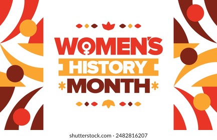 Mes de la Historia de la Mujer en marzo. Derechos de la mujer e igualdad. Poder femenino en el mundo. Símbolo femenino en el Vector. Se celebra anualmente para conmemorar la contribución de la mujer a la historia. Póster, postal, ilustración