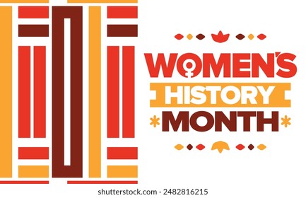 Mes de la Historia de la Mujer en marzo. Derechos de la mujer e igualdad. Poder femenino en el mundo. Símbolo femenino en el Vector. Se celebra anualmente para conmemorar la contribución de la mujer a la historia. Póster, postal, ilustración