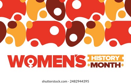 Mes de la Historia de la Mujer en marzo. Derechos de la mujer e igualdad. Poder femenino en el mundo. Símbolo femenino en el Vector. Se celebra anualmente para conmemorar la contribución de la mujer a la historia. Póster, postal, ilustración