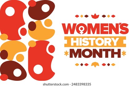 Mes de la Historia de la Mujer en marzo. Derechos de la mujer e igualdad. Poder femenino en el mundo. Símbolo femenino en el Vector. Se celebra anualmente para conmemorar la contribución de la mujer a la historia. Póster, postal, ilustración