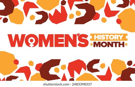 Mes de la Historia de la Mujer en marzo. Derechos de la mujer e igualdad. Poder femenino en el mundo. Símbolo femenino en el Vector. Se celebra anualmente para conmemorar la contribución de la mujer a la historia. Póster, postal, ilustración