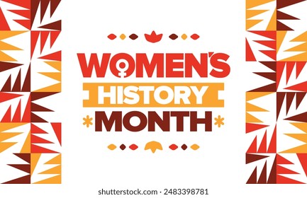 Mes de la Historia de la Mujer en marzo. Derechos de la mujer e igualdad. Poder femenino en el mundo. Símbolo femenino en el Vector. Se celebra anualmente para conmemorar la contribución de la mujer a la historia. Póster, postal, ilustración