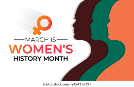 Women's History Month is observed every year in March, is an annual declared month. Greeting card, Banner poster, flyer and Banner, background design.