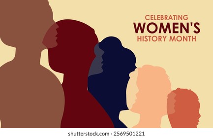 Women's History month is observed every year in March banner design and background design template. The event brings together women of all ages, nationalities, and religions.