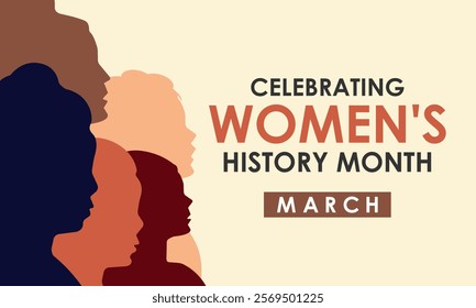 Women's History month is observed every year in March banner design and background design template. The event brings together women of all ages, nationalities, and religions.